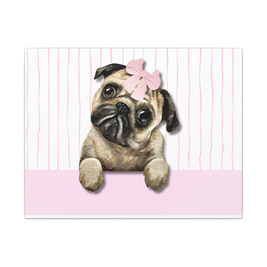 Pug Puppy Canvas Wall Art — Pink Bow Decor