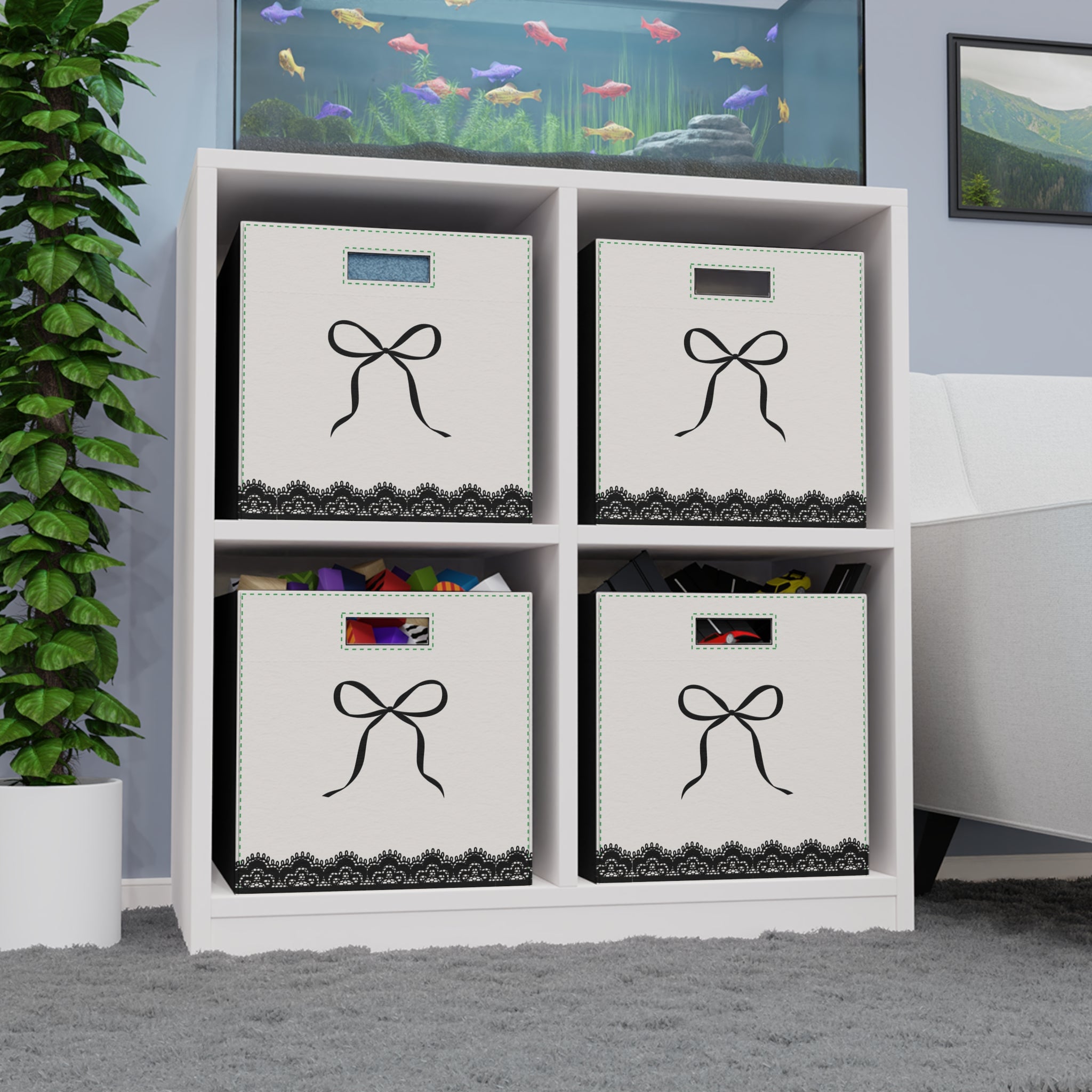 Felt Storage Box — Elegant Bow & Lace Decorative Bin