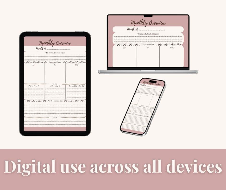 Monthly Overview Planner Printable | Soft Monthly Reflection & Planning PDF