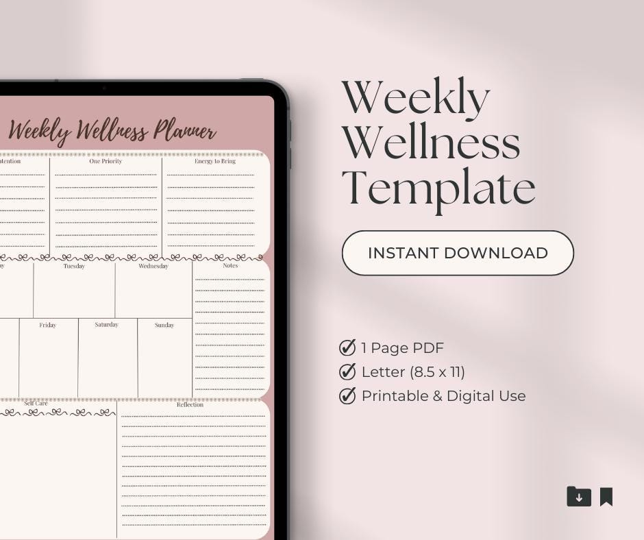 Weekly Planner Printable | Soft Romantic Wellness Planner PDF | Intentional Routine