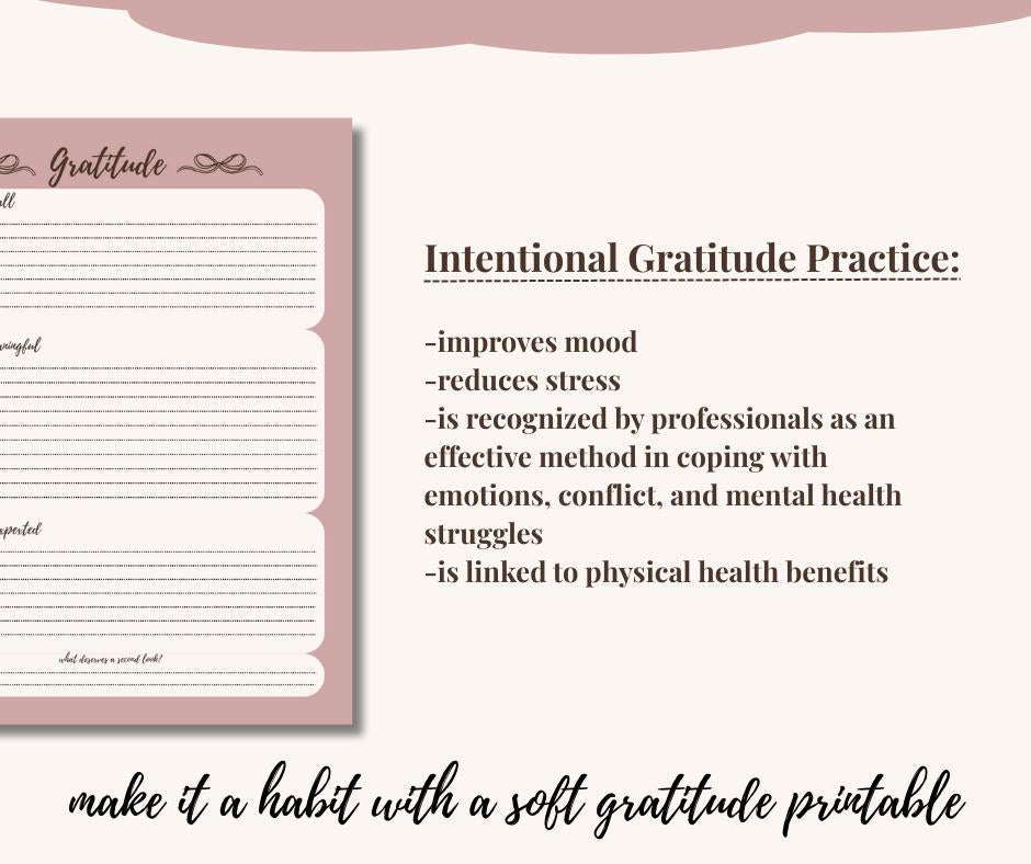 Soft Gratitude Planner Printable | Three Beautiful Things Daily Reflection PDF