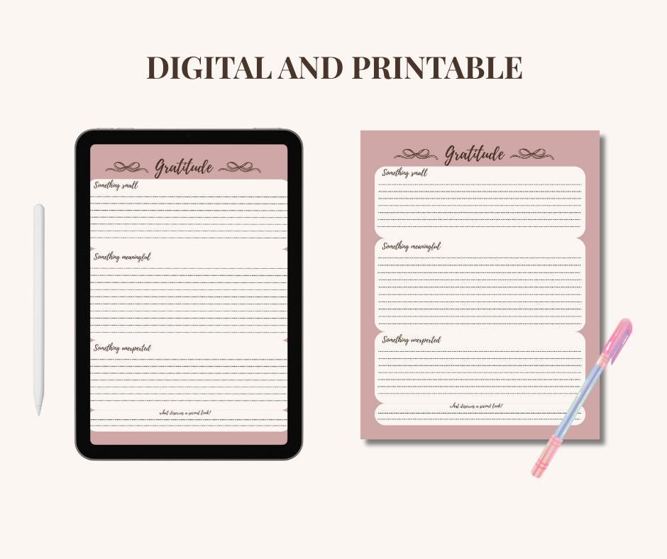 Soft Gratitude Planner Printable | Three Beautiful Things Daily Reflection PDF