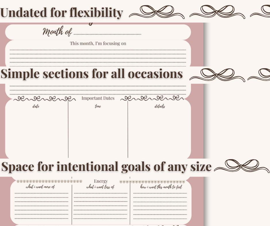 Monthly Overview Planner Printable | Soft Monthly Reflection & Planning PDF