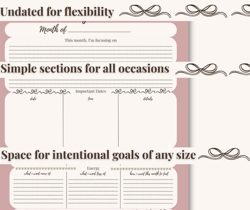 Monthly Overview Planner Printable | Soft Monthly Reflection & Planning PDF