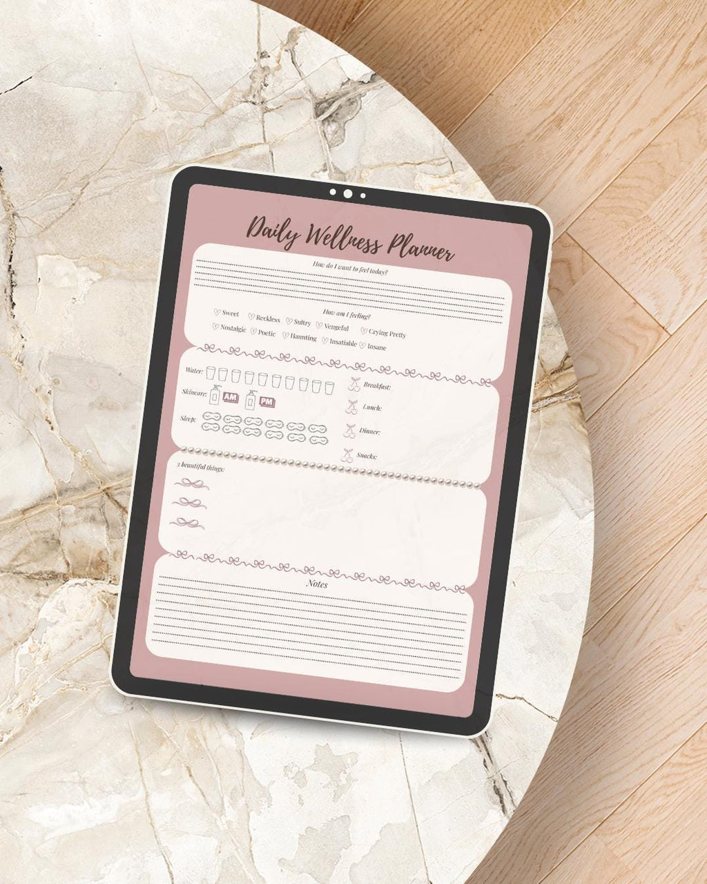 Romantic Wellness Daily Planner | Wellness & Self Care Printable | Soft Girl Routine PDF