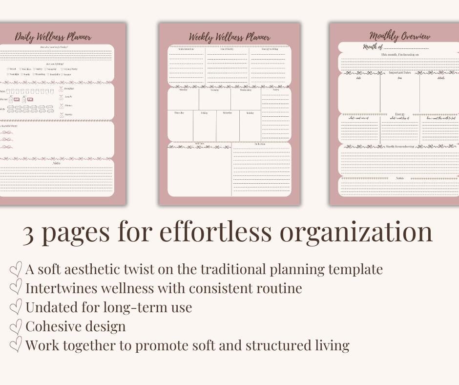Ultimate Wellness Planner Bundle | 6 Printable Planning Templates | Daily, Weekly, Monthly, Gratitude, Habit & Reset PDF