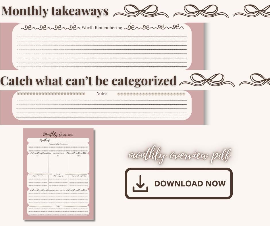 Monthly Overview Planner Printable | Soft Monthly Reflection & Planning PDF