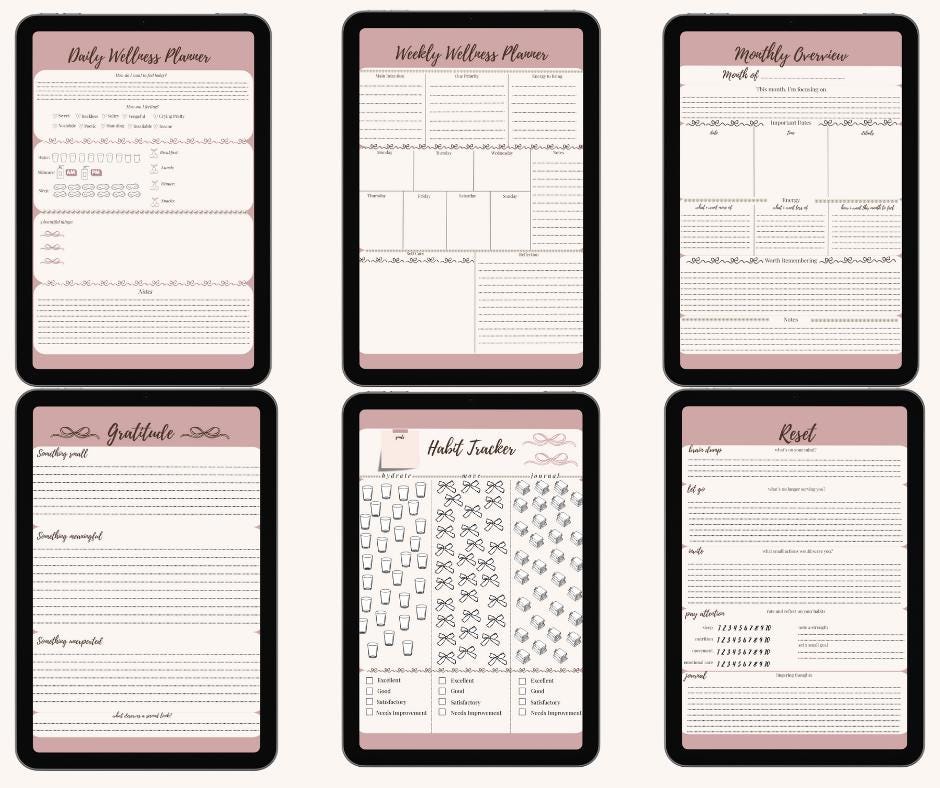 Ultimate Wellness Planner Bundle | 6 Printable Planning Templates | Daily, Weekly, Monthly, Gratitude, Habit & Reset PDF